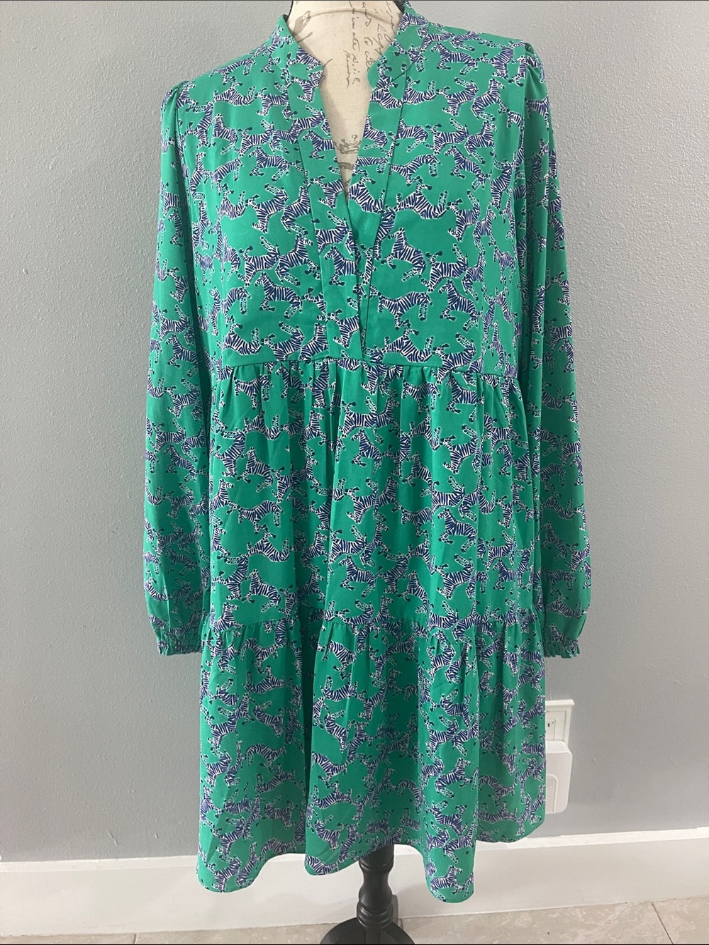 Lilly Pulitzer Green Printed Tiered Long-Sleeve Dress